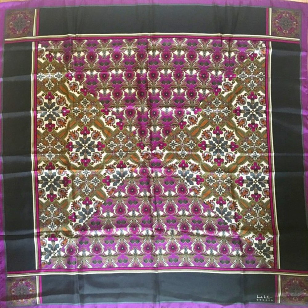 Nicole Miller Studio Silk Scarf Black Purple Large